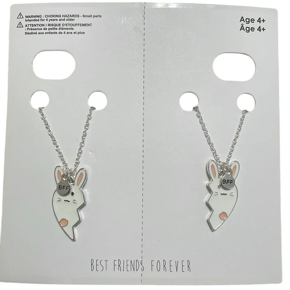 Kids BFF Necklace Bundle Heart Locket Bunny Rabbit Initial C‎ Wing 4-Pack New